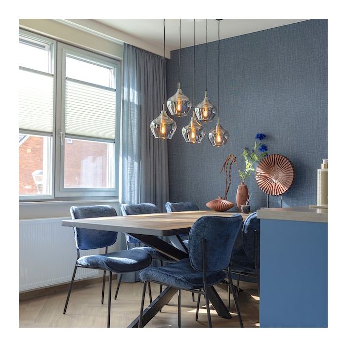 plissegordijnen blauwe keuken en blauwe inbetween gordijnen linnen
