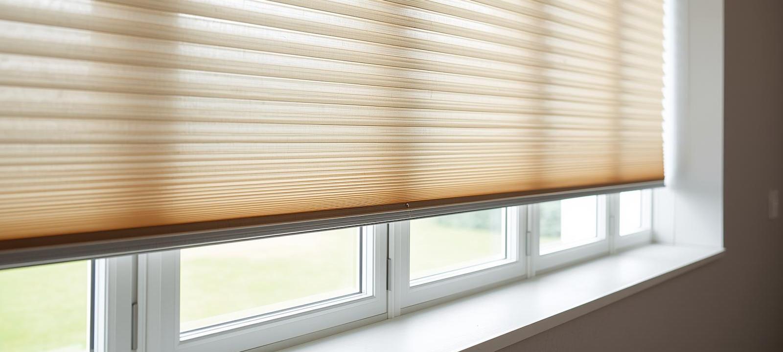 Honingraat plisségordijnen met fijne plooien en isolerende werking in een lichte woonkamer