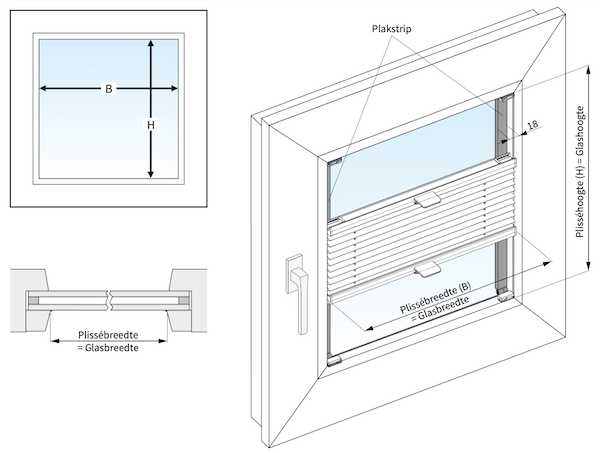 meethulp plisse met plakprofielen